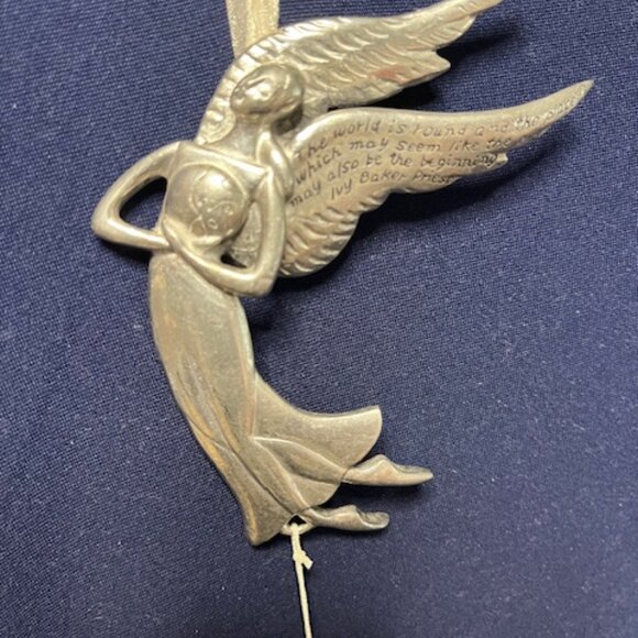 VTG Pewter PEACE Angel Figure Holding The World in Her Hands Hanging Wind Chimes - Picture 11 of 13